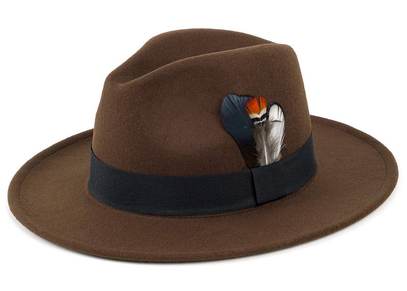 FADACHY Classic Fedora Hat for Men & Women Wide Brim Felt Hat Panama Dress Hat Brown Fedora, L Large XL - Image 1